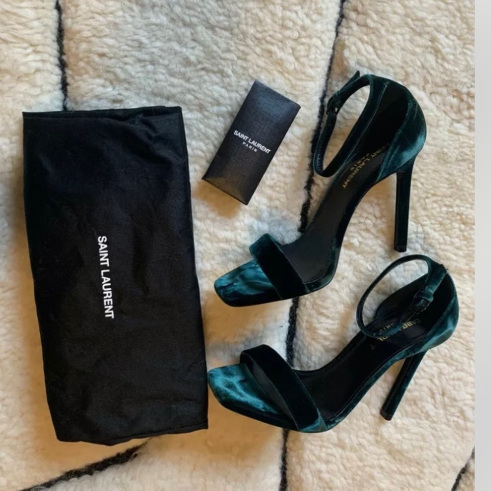✨NEW SAINT LAURENT AMBER SANDALS DARK GREEN SUEDE SIZE 36✨